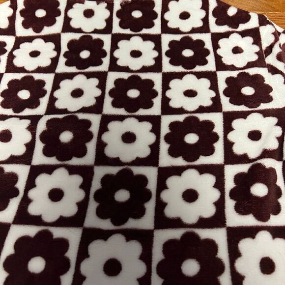 Geometric flowers super soft fleece 1/4 zip hoodie with kangaroo pocket brown an - Picture 12 of 12